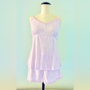 Rene Rofe 2 Piece Pajama Shorts Set Pink and White size Medium